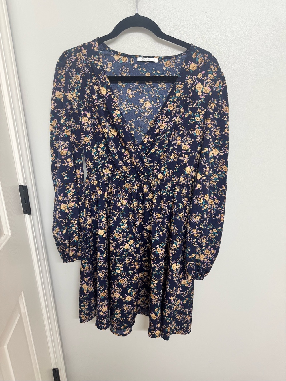 Navy Floral Long-Sleeve Dress
